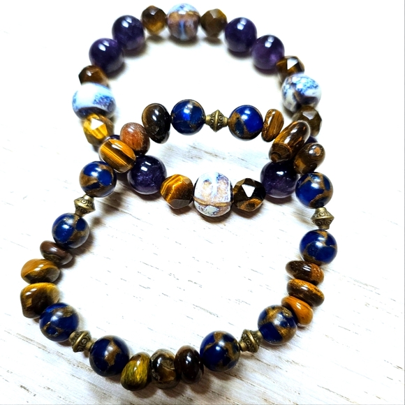 Terra Moda - Set of Gemstone, Tigers Eye and Amethyst, Size Large (male 9.5") - Picture 5 of 7